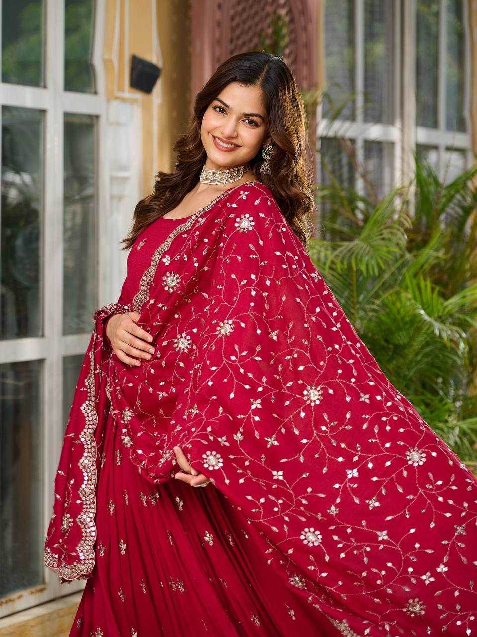 Vichitra Silk Embroidery Long Gowns - MYLUXURY LANE ENTERPRISE